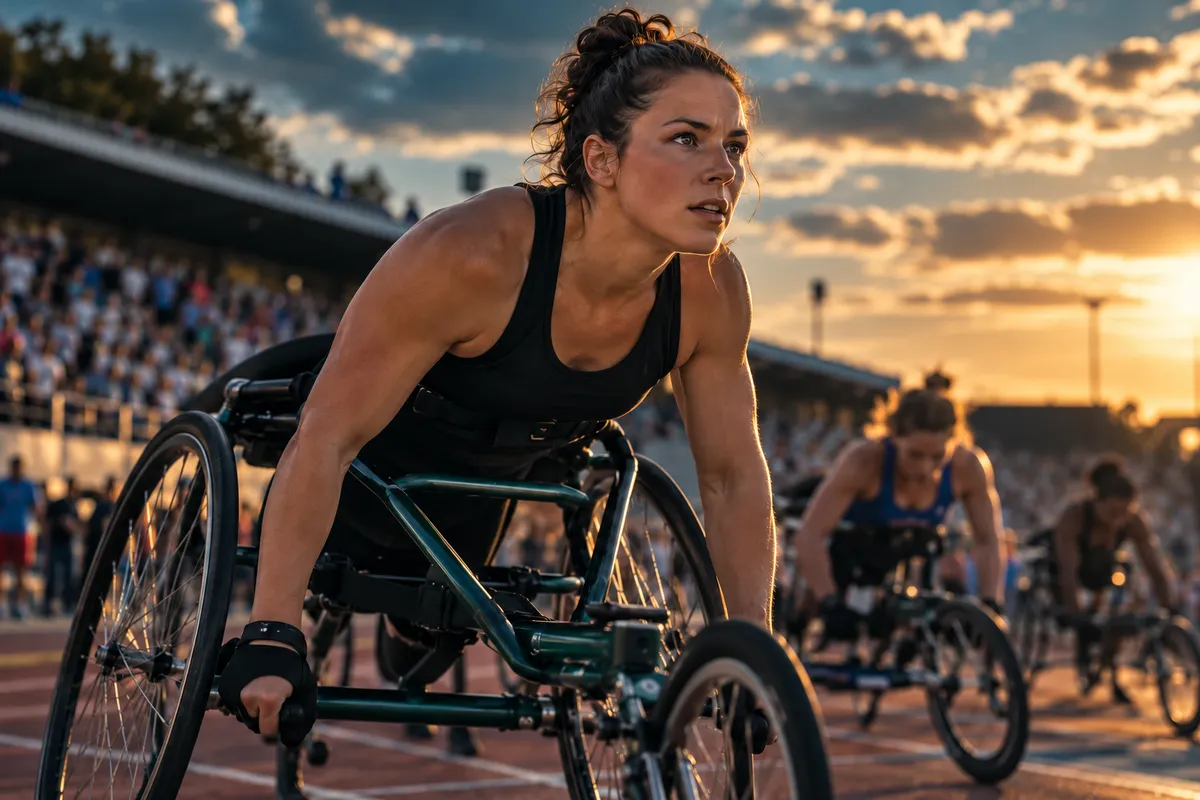 Una atleta espera la salida en su silla de carreras.